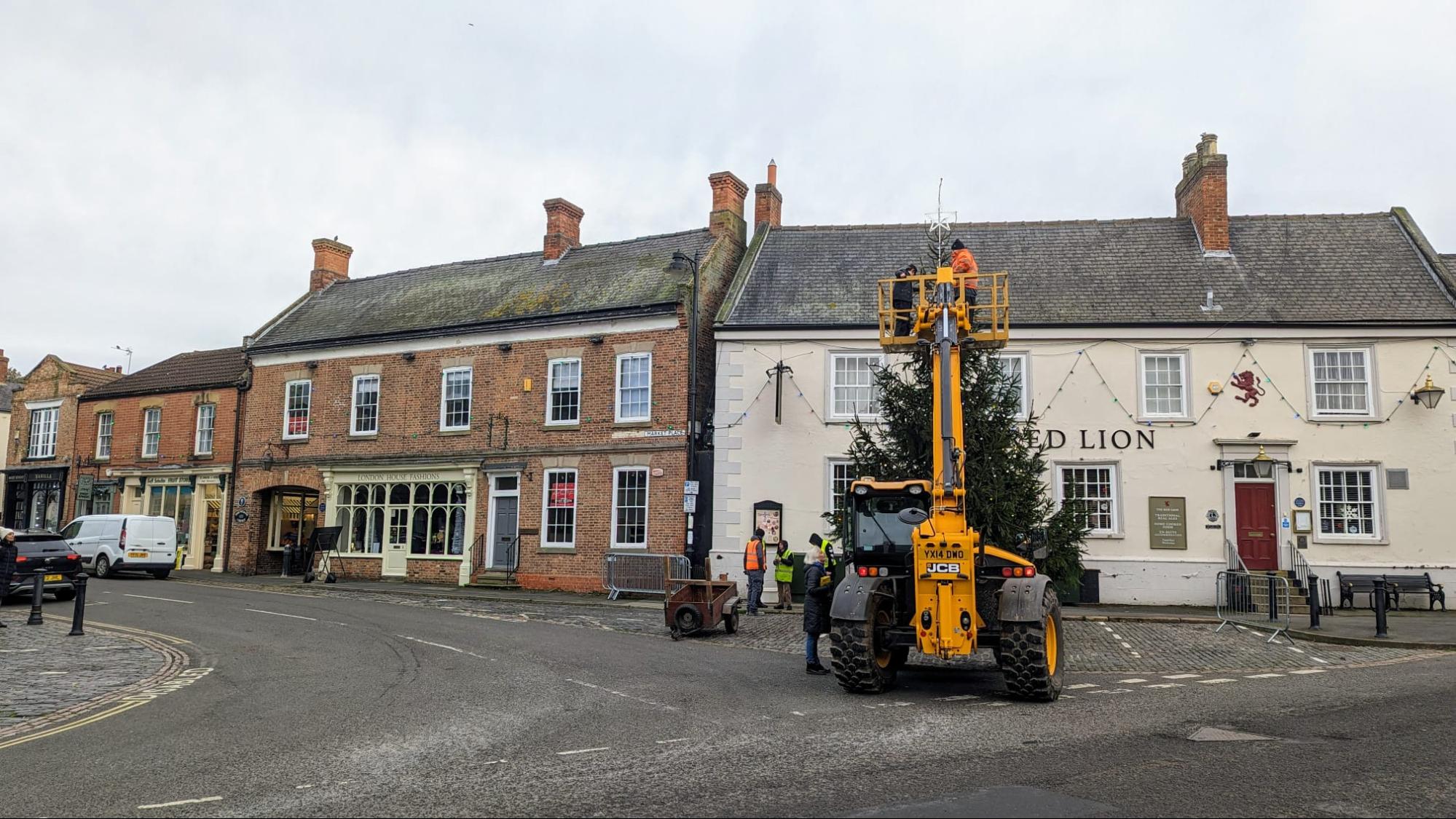 Community Christmas tree setup